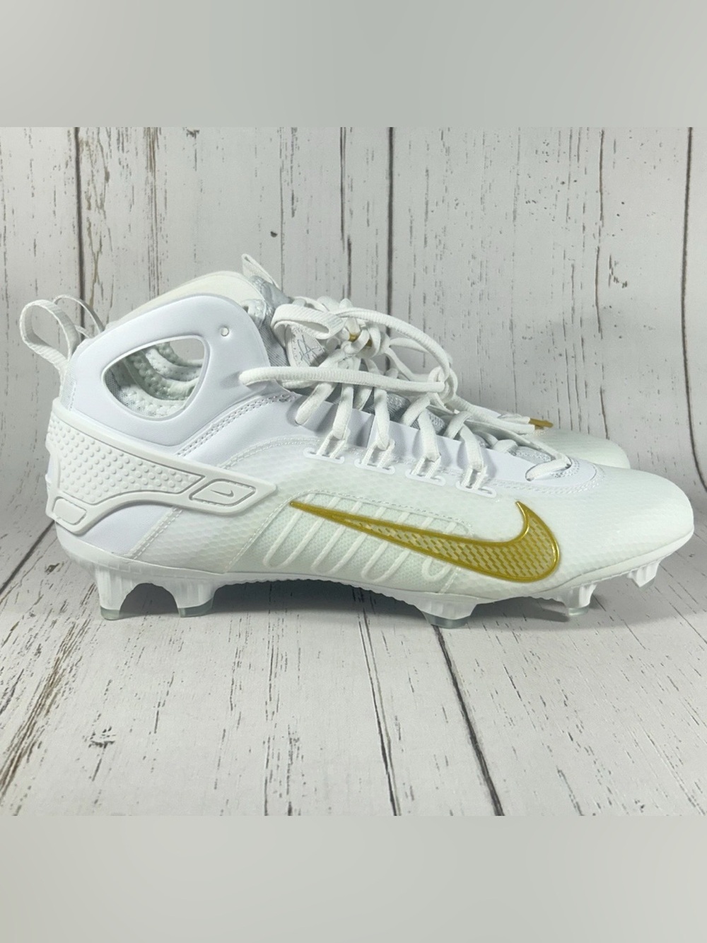 Nike Huarache 9 Elite Mid Lacrosse Cleats White Gold Mens Size 12 FD0088-100